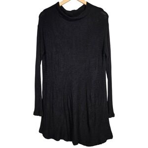 FREE PEOPLE‎ Black Ribbed Mock Neck Long Sleeve Tunic Top Shirt Women's Size M